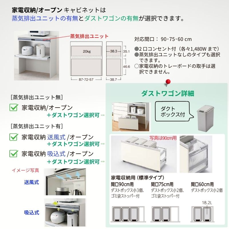 カップボード ノクト 食器棚 間口255cm(90+90+75cm) ハイフロア