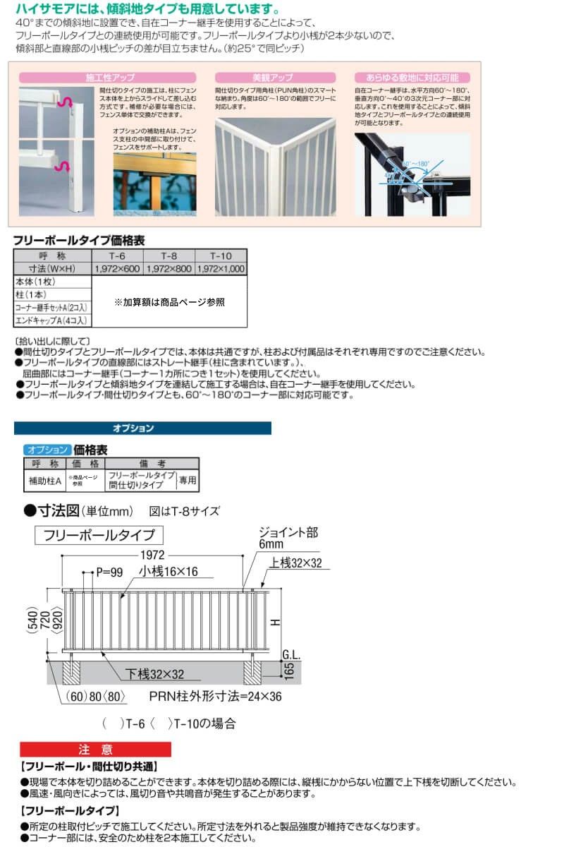 フェンス LIXIL ハイサモア フリーポールタイプ T-10 本体 1972×1000mm