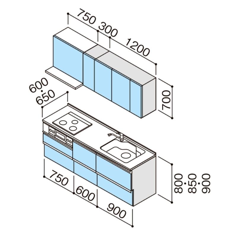 システムキッチン寸法図