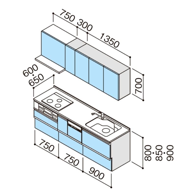 システムキッチン寸法図