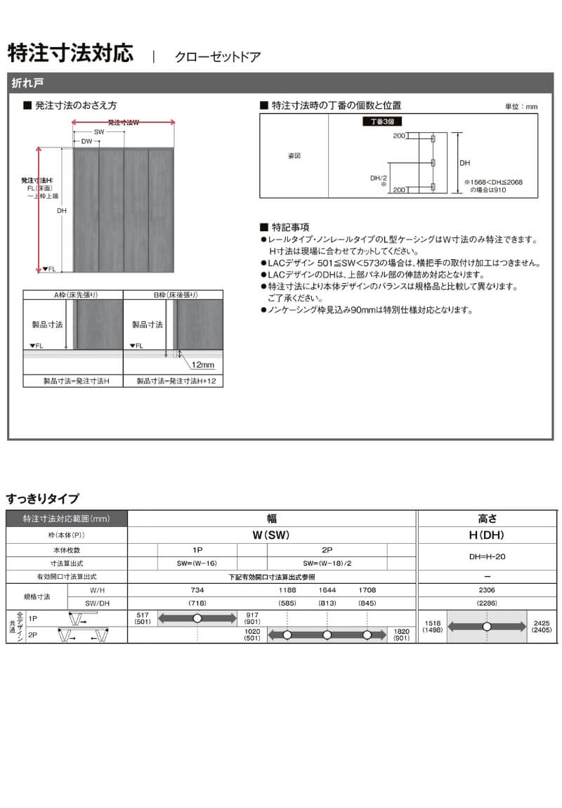 オーダーサイズ 】リクシル ラシッサD ラテオ クローゼット 4枚折れ戸