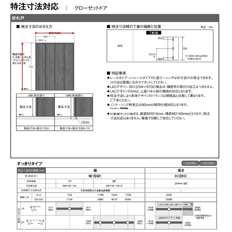 オーダーサイズ 】クローゼット扉 ドア 4枚折れ戸 ラシッサD