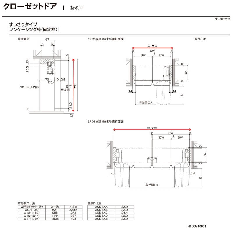 オーダーサイズ 】クローゼット扉 ドア 4枚折れ戸 ラシッサD