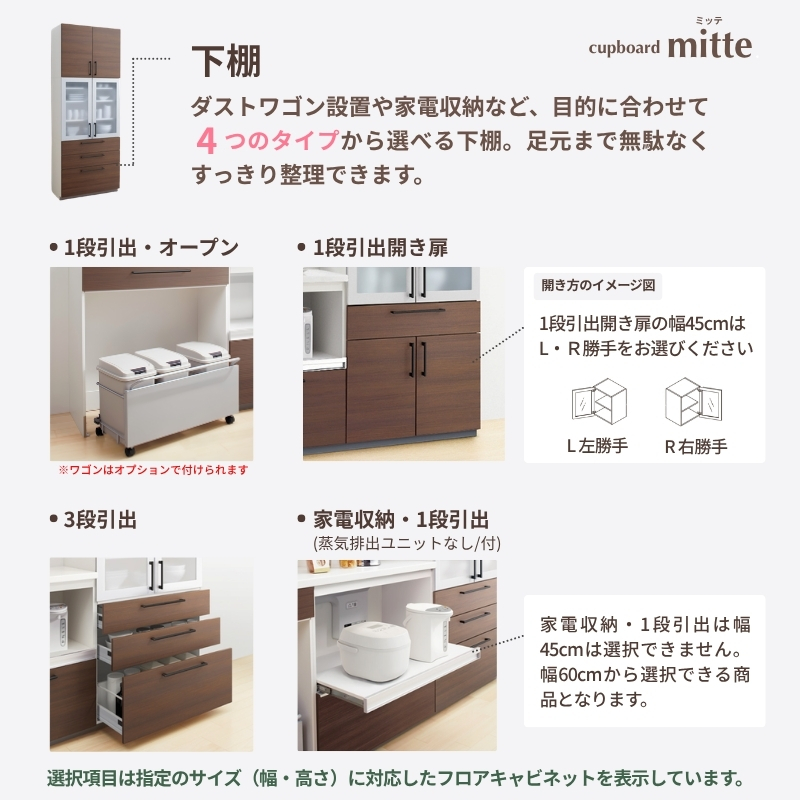 カップボード ミッテ 食器棚 間口75cm(750)mm 壁付型 食器棚高さ215