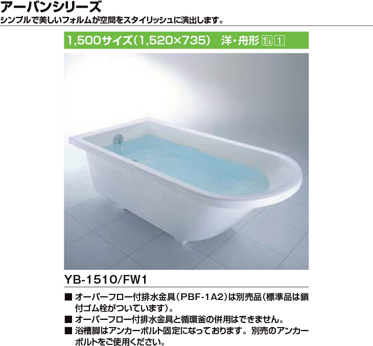 スタイリッシュなFRP製浴槽　LIXIL　リクシル　アーバンシリーズ　1500サイズ　ZB-1520HPL - 1