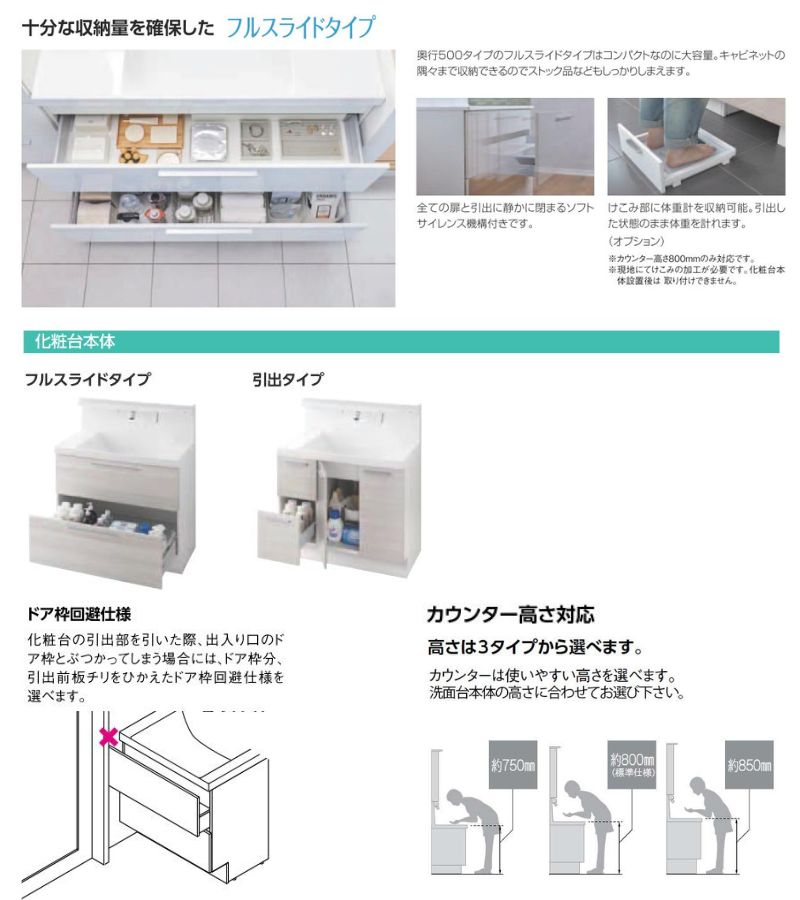 洗面台 LIXIL/INAX Crevi クレヴィ 奥行500タイプ 化粧台本体 間口