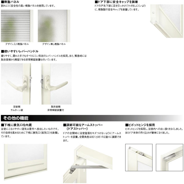 浴室ドア 枠付 レバーハンドル仕様 樹脂パネル LIXIL ロンカラー浴室用 アルミサッシ - 3