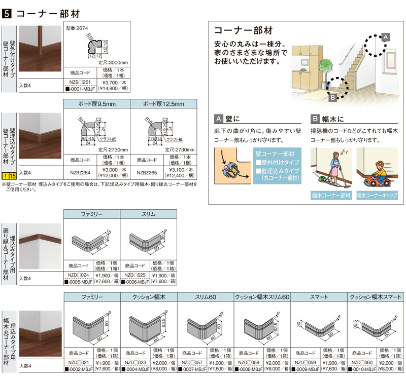 造作材 コーナー部材 壁コーナー部材 壁外付けタイプ 定尺3000mm 入数4