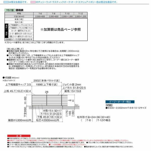 フェンス LIXIL フェンスAA YS1型 T-10 本体 2000×1000mm 6枚目