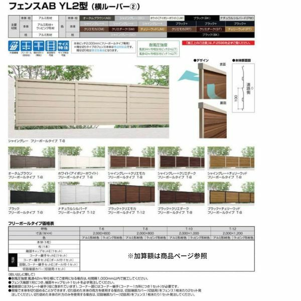 フェンス LIXIL フェンスAB YL2型(横ルーバー2) T-10 本体 2000mm(フリーポールタイプ専用)×1000mm 2枚目