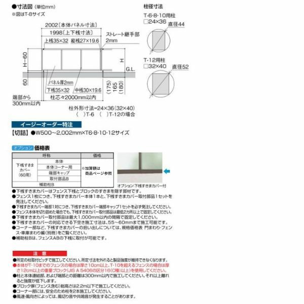 フェンス LIXIL フェンスAB YT1型(採光パネル) T-10 本体 2000mm(フリーポールタイプ専用)×1000mm 3枚目
