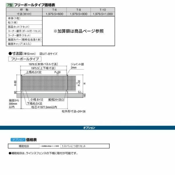 フェンス LIXIL ライシスフェンス 7型 フリーポールタイプ T-10 本体 1979×1000mm 4枚目