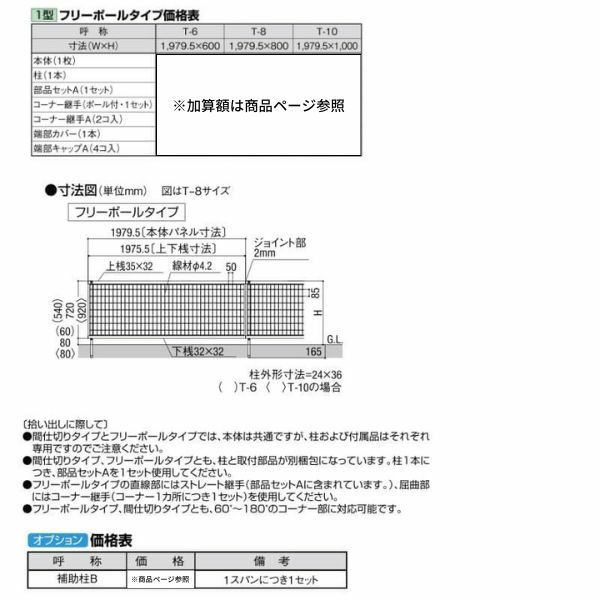 フェンス LIXIL アルメッシュフェンス 1型 フリーポールタイプ T-8 本体 1979×800mm | リフォームおたすけDIY