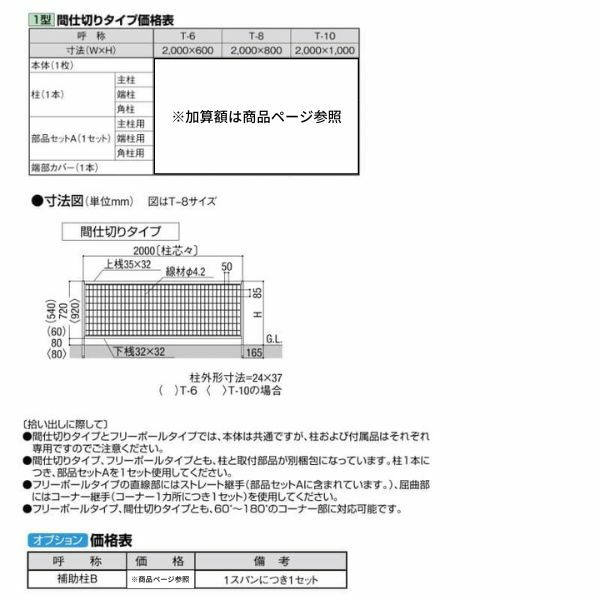 フェンス LIXIL アルメッシュフェンス 1型 間仕切りタイプ T-8 本体 2000×800mm 4枚目