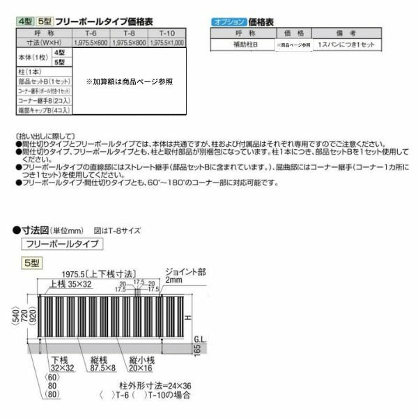 フェンス LIXIL ハイミレーヌR5型フェンス フリーポールタイプ T-10 本体 1975.5×1000mm 4枚目