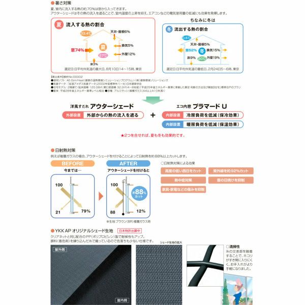 洋風すだれ アウターシェード YKKap 15031 W1670×H3100mm 1枚仕様 枠付け   デッキ納まり 土間納まり 雨戸付引き違い窓 引違い 窓 日除け 外側 日よけ 7枚目