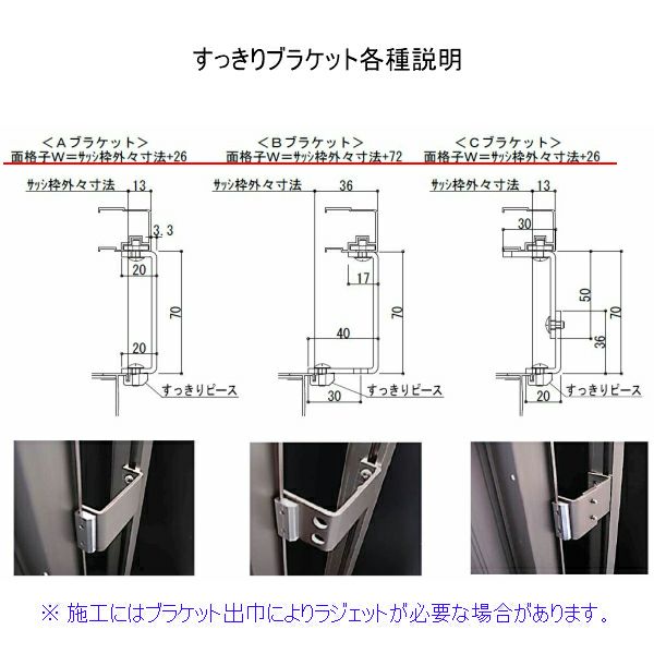 ヒシクロス面格子 TA W3351～3650×H1451～1650mm オーダーサイズ壁付け/枠付けブラケット 面格子 後付け 菱 窓 防犯 換気  通風 採風 取付 リフォーム DIY