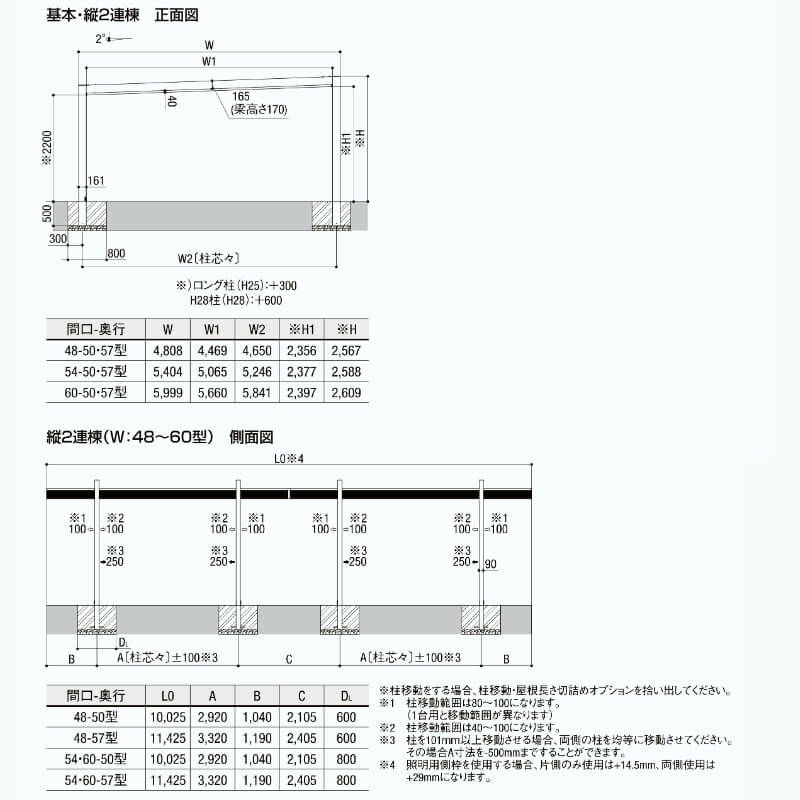 カーポート 4台駐車場 リクシル カーポートSC 2台用(縦2連棟) 54-57型 W5404×L11420 アルミ形材屋根材 駐車場 車庫 ガレージ 本体 4枚目