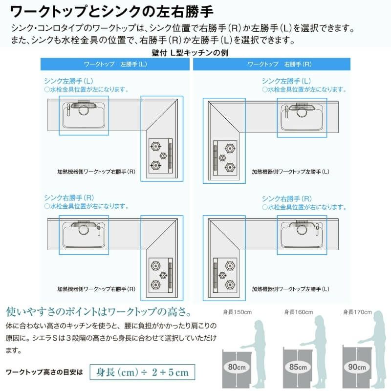 システムキッチン リクシル シエラS 壁付L型 開き扉プラン システムキッチン リクシル シエラS 壁付L型 開き扉プラン