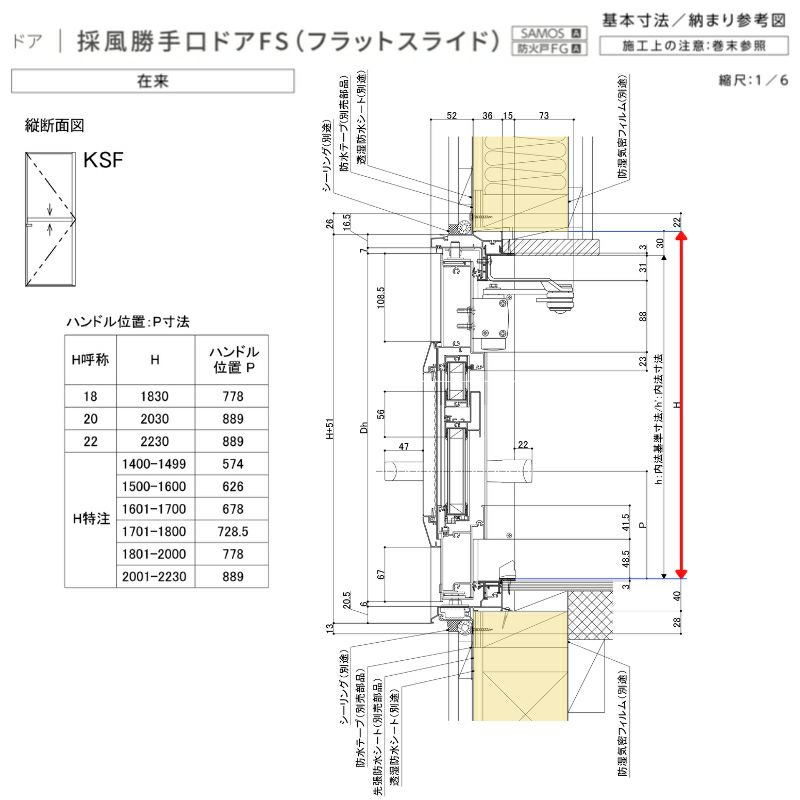 採風勝手口ドアFS 2230 サーモスA 特注 W500～900×H2031～2230mm