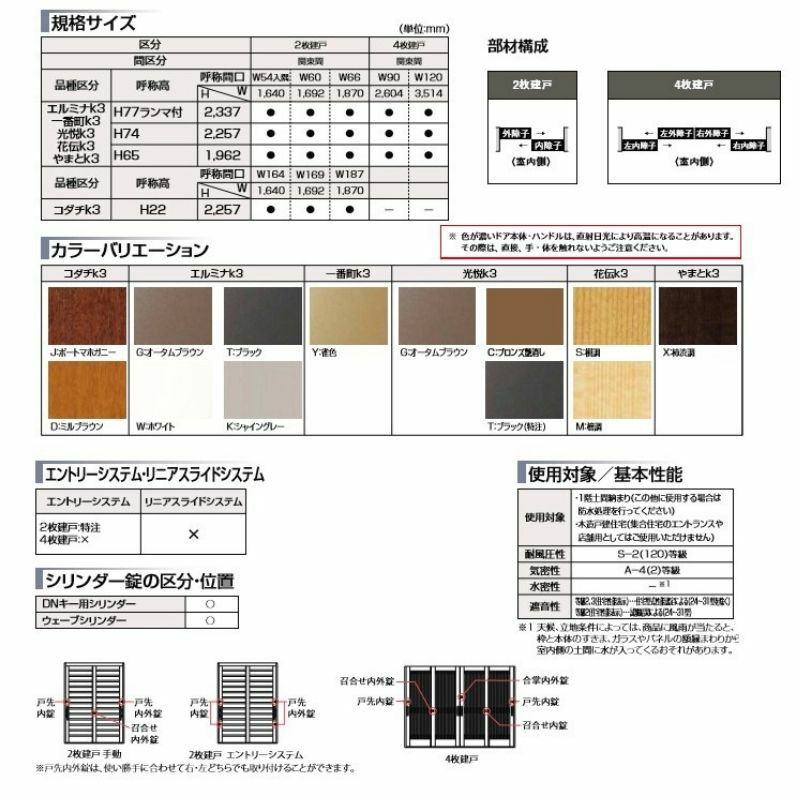 断熱玄関引戸(引き戸) やまとK3 ランマ付き 2枚建戸 16型( 柳格子) LIXIL/TOSTEM 玄関ドア リフォーム DIY 3枚目