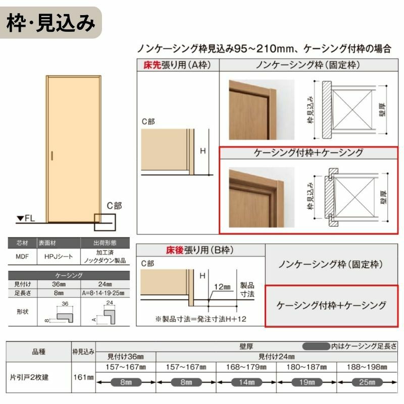 オーダーサイズ リクシル ラシッサＳ 室内引戸 Vレール方式 片引戸2枚建 ASKD-LGC ケーシング付枠 W1748～2954㎜×Ｈ1728～2425㎜ 5枚目