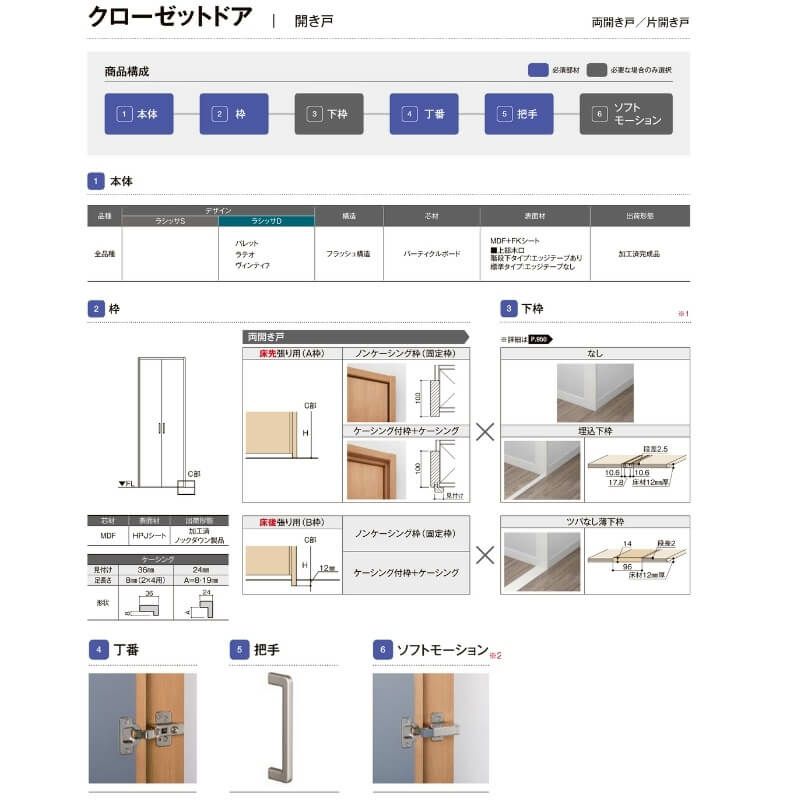 オーダーサイズ リクシル ラシッサS クローゼットドア 両開き戸