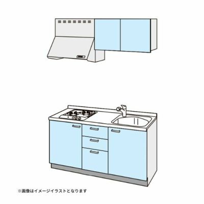 コンパクトキッチン ティオ Tio LixiL 壁付I型 3段引出し W1650mm 間口165cm(グリルなし2口コンロ用) グループ1 リクシル システムキッチン 流し台