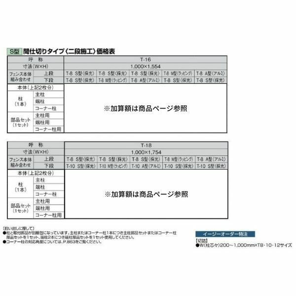 フェンス LIXIL サニーブリーズフェンス S型＜採光タイプ＞ 間仕切りタイプ(二段施工) T-16 本体 上段T-8(S型)/下段T-8(S型) 1000×1554mm 3枚目