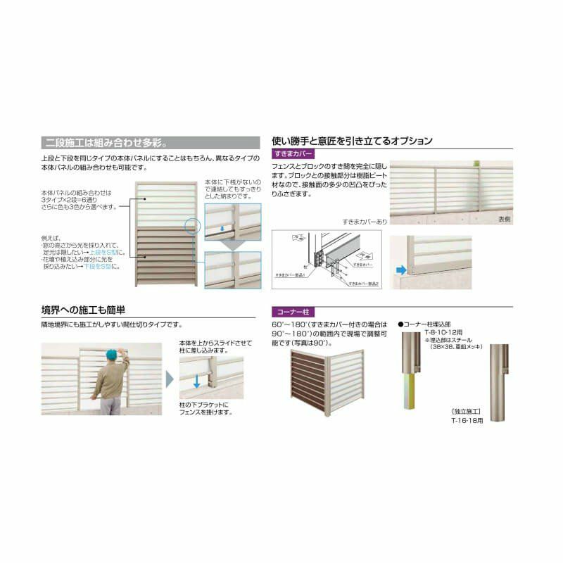 フェンス LIXIL サニーブリーズフェンス A型＜アルミタイプ＞ 間仕切りタイプ(二段施工) T-16 本体 上段T-8(M型)/下段T-8(A型) 1000×1554mm 7枚目