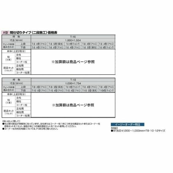 フェンス LIXIL サニーブリーズフェンス A型＜アルミタイプ＞ 間仕切りタイプ(二段施工) T-18 本体 上段T-8(A型)/下段T-10(A型) 1000×1754mm 3枚目