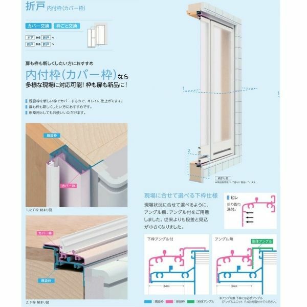 【プロ向き】 かんたんドアリモ 浴室ドア 内付枠 カバー工法 ガスケット仕様 折戸 W528～868×H1544～2094mm YKKAP 浴室  アルミサッシ 枠ごと交換 リフォーム