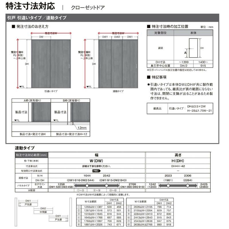 【オーダーサイズ 】リクシル ラシッサD ヴィンティア クローゼットドア 連動タイプ AVCR-LAA ノンケーシング枠 W1258～1644mm×H2024～2425mm 7枚目