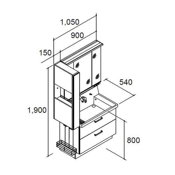 ピアラ 洗面台本体 AR3FH-905SY/■H ミラーキャビネット MAR3-903TXJU トールキャビネット AR3S-155S/■ セット 間口1050mm LIXIL リクシル INAX イナックス 3枚目