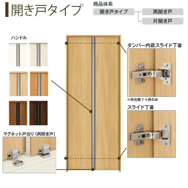 クローゼットドア 両開き戸 T30 ノンケーシング枠 四方枠 11812 [W1188×H1245mm] ラフォレスタ 全長形材引手 YKKap  室内ドア 収納 建具 板戸 障子 扉 おしゃれ リフォーム DIY | リフォームおたすけDIY