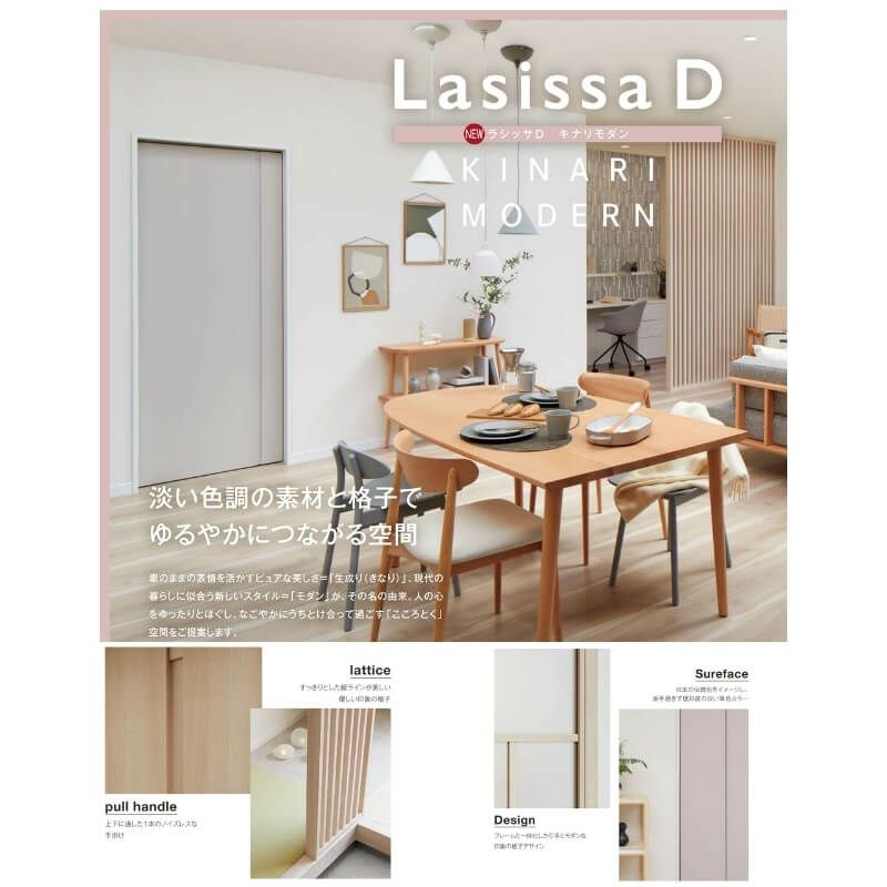 室内引戸 上吊方式 リクシル ラシッサD キナリモダン 引違い戸 2枚建 AKUH-LZE ノンケーシング枠 1620/1820 室内引き戸 DIY 9枚目