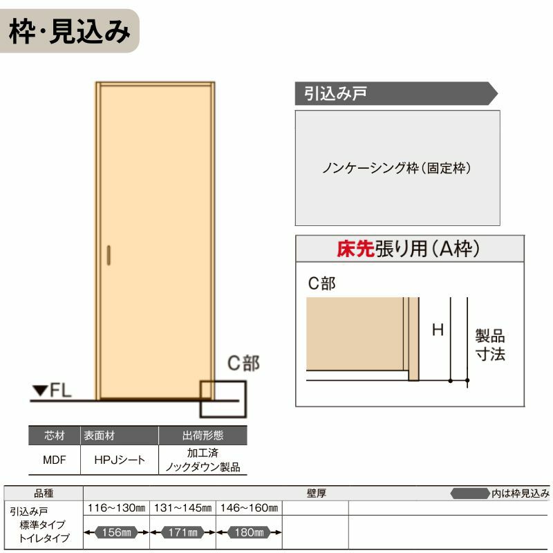 室内引戸 引き込み戸 トイレタイプ 上吊方式 ラシッサS パネルタイプ LAY ノンケーシング枠 1420/1620/1820 リクシル トステム 引込戸 リフォーム DIY 7枚目