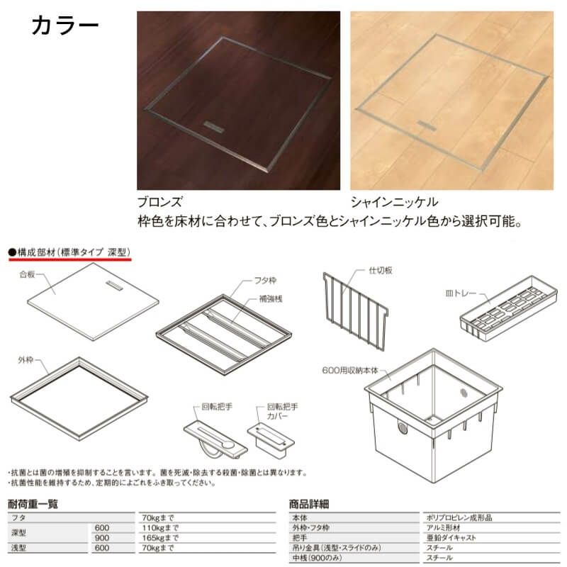 床下収納 標準タイプ 深型600 □-A600-MAJ7 寸法(mm) 606×606×463 抗菌