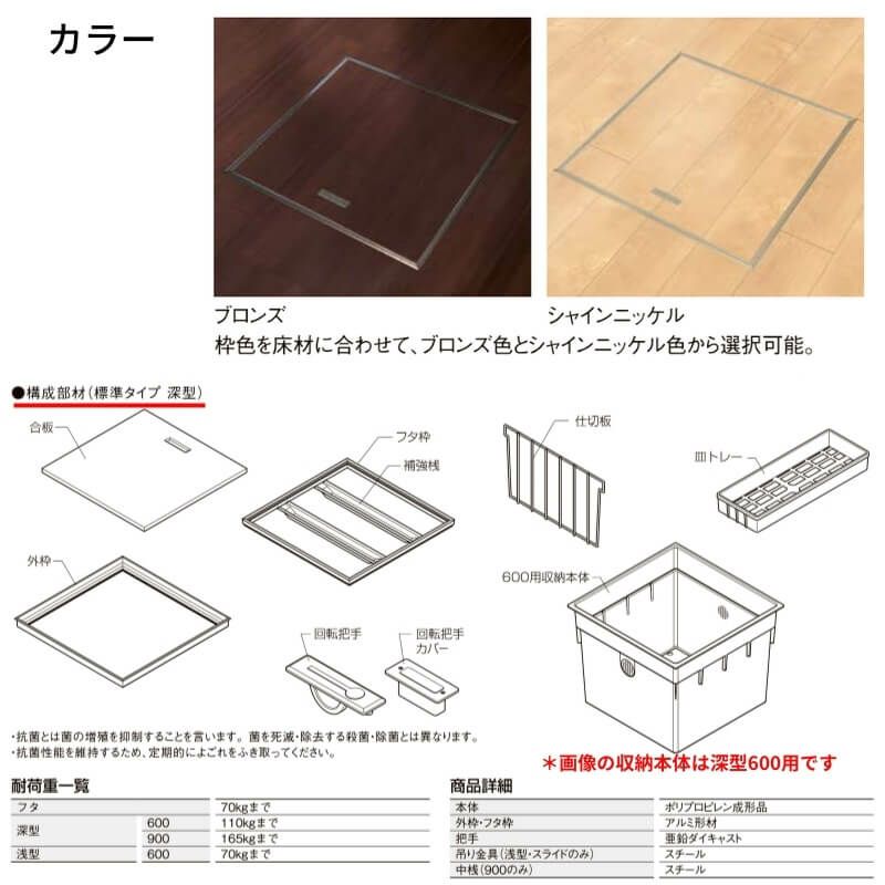 床下収納 標準タイプ 深型900 □-A900-MAJ7 寸法(mm) 606×909×463 抗菌仕様 LIXIL リクシル 床下 収納 3枚目