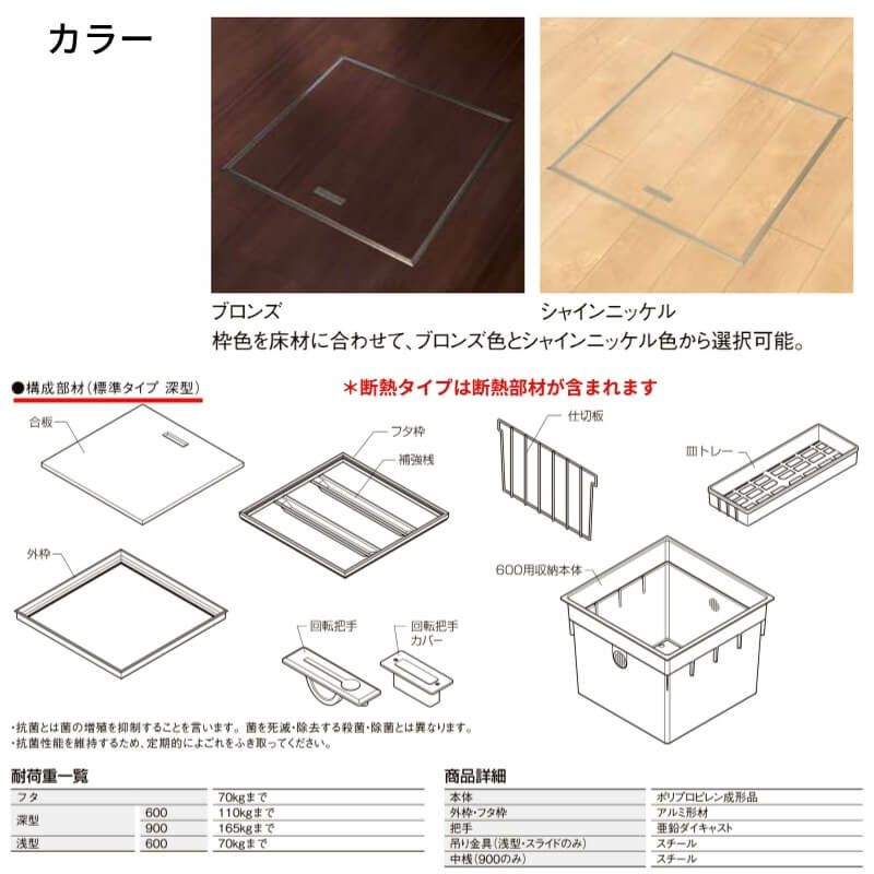 床下収納 断熱タイプ 深型600 □-A600-MAJ7 ZZ-0001-MAJ7 寸法(mm) 606×606×463 抗菌仕様 LIXIL リクシル 床下 収納 3枚目
