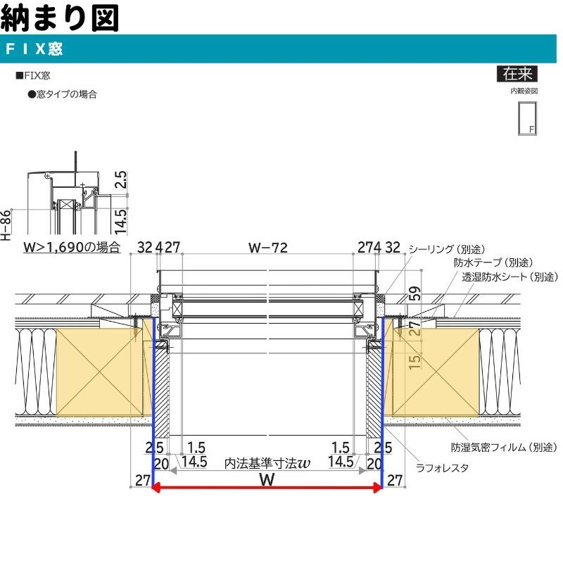 ＦＩＸ窓 半外付 06909 エピソードⅡ ＮＥＯ W730×H970 mm YKKap 断熱 樹脂アルミ複合 サッシ 引き違い 窓 リフォーム  DIY | リフォームおたすけDIY