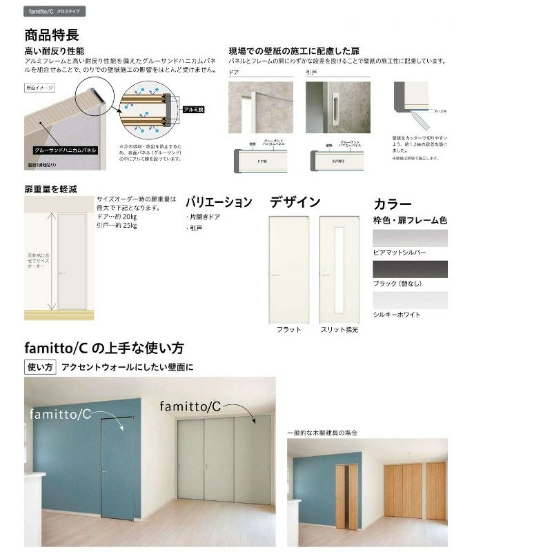 YKKap 室内引き戸 ファミット スリム枠 famitto/C クロス C01 片引き戸 16420 [ W1643×H2045mm ] 上吊/ラウンドレール YKK 建具 引戸 交換 リフォーム 7枚目