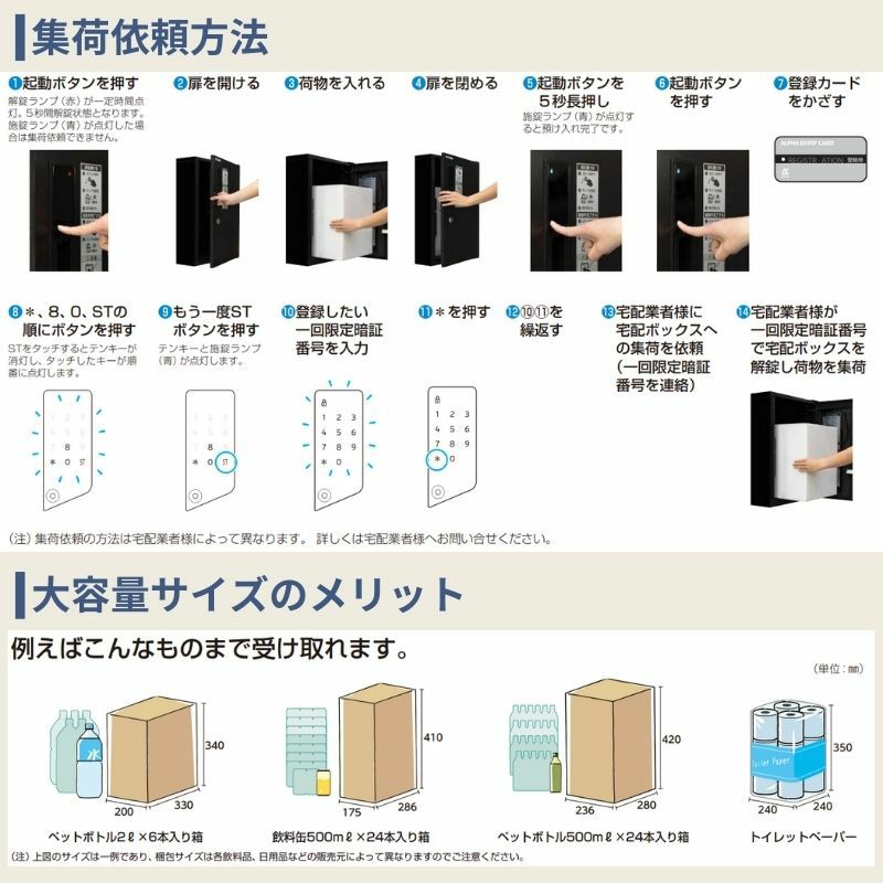 ルシアス 宅配ボックス1型 受取可能寸法:W300*D350*H500mm ピタットKEY 暗証錠 郵便ポスト 宅配ポスト 置配 YKKap YKK 防犯 おしゃれ リフォーム 6枚目