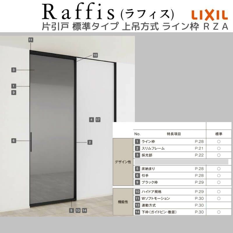 室内引戸 片引戸 標準タイプ 上吊方式 ライン枠 ラフィス RZA アルミガラス 1624 リクシル LIXIL Raffis 建具 リフォーム 6枚目