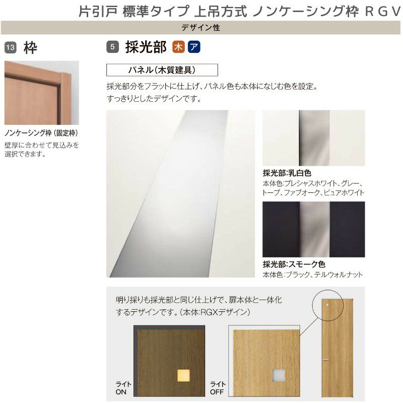 室内引戸 片引戸 標準タイプ 上吊方式 ノンケーシング枠 ラフィス RGV アクリル系パネル 1220/1320/1420/1620/1820 リクシル LIXIL Raffis 建具 リフォーム 9枚目