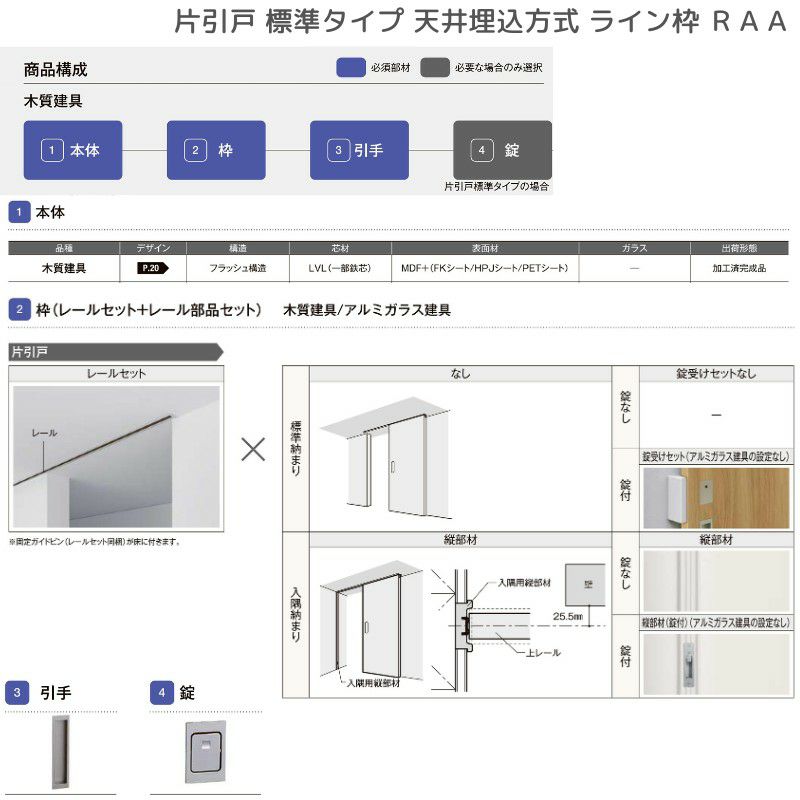 室内引戸 片引戸 標準タイプ 天井埋込方式 ライン枠 ラフィス RAA  1324/1624/1824 リクシル LIXIL Raffis 建具 リフォーム 10枚目