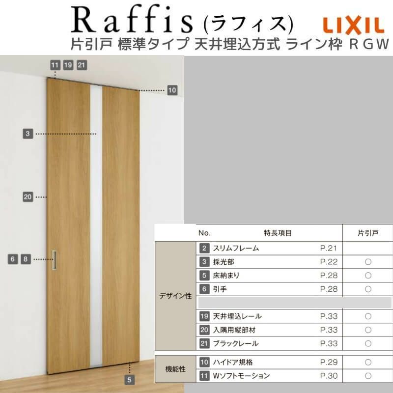 室内引戸 片引戸 標準タイプ 天井埋込方式 ライン枠 ラフィス RGW アクリル系パネル 1324/1624/1824 リクシル LIXIL Raffis 建具 リフォーム 6枚目