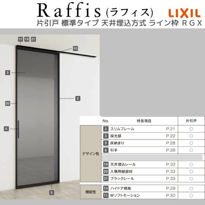 室内引戸 片引戸 標準タイプ 天井埋込方式 ライン枠 RZA ラフィス