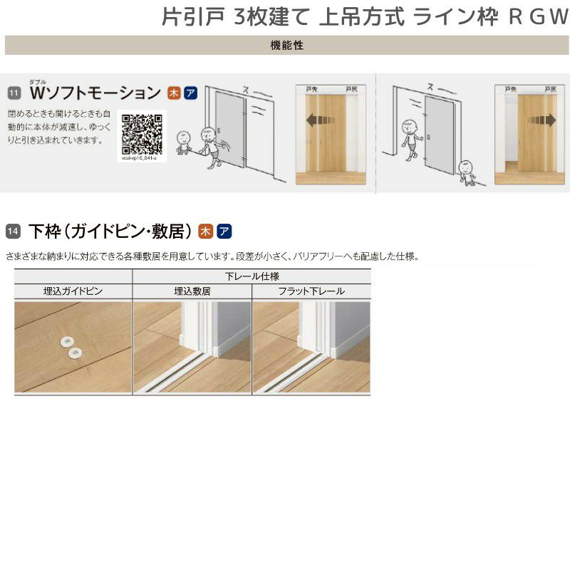 室内引戸 片引戸 3枚建 上吊方式 ライン枠 ラフィス RGW アクリル系パネル 3224 リクシル LIXIL Raffis 建具 リフォーム 10枚目