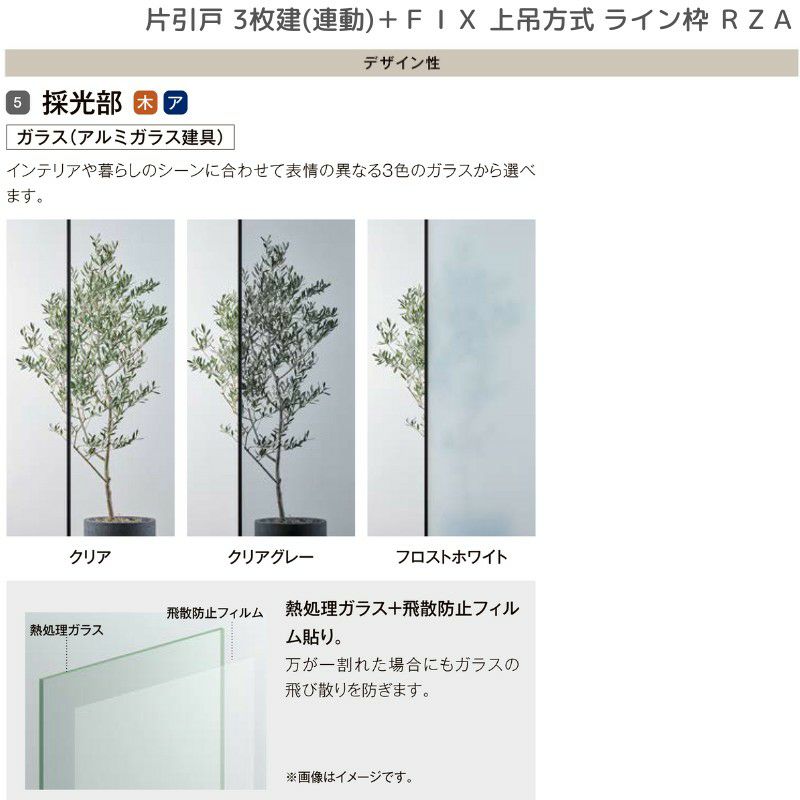 室内引戸 片引戸 3枚建＋ＦＩＸ 上吊方式 ライン枠 ラフィス RZA アルミガラス 3224 リクシル LIXIL Raffis 建具 リフォーム 8枚目